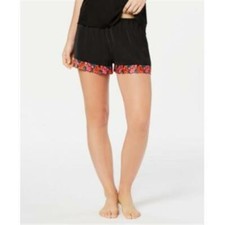 INC Womens Embroidered Black Satin Floral Sleep Shorts Sleepwear Pajamas M