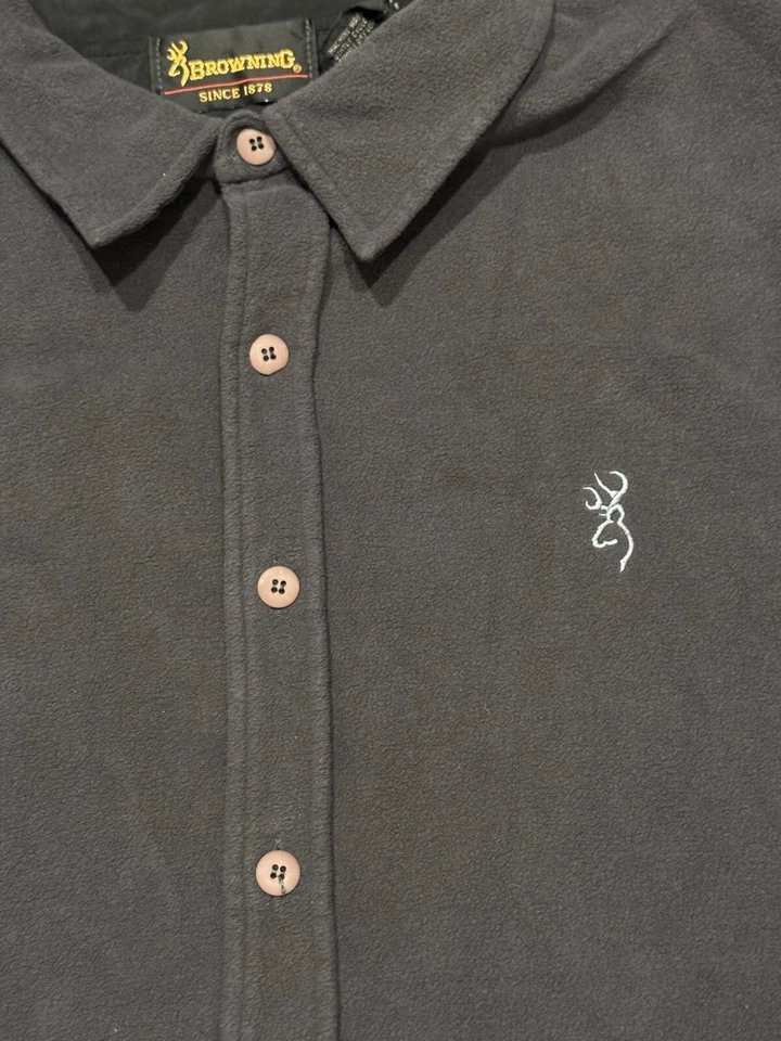 Browning Men’s XL Gray/Black Fleece Button Up Polyester Shirt Hunting - Image 2 of 4