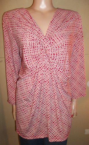LIZ CLAIBORNE PLUS SIZE 3/4 SLEEVE RED GEOMETRIC PRINT TUNIC SHIRT 2X NEW CAREER