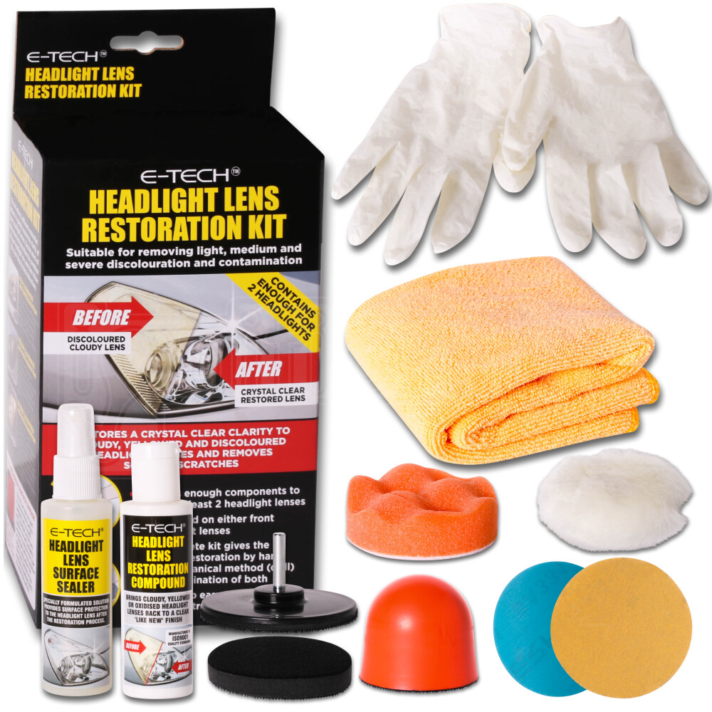 E-Tech Headlight Lamps Lens Restoration Cleaning Repair Kit Set 2x Spray Bottle