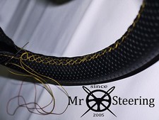 For Vw T2 Bay Window Perforated Leather Steering Wheel Cover Yellow Double Stch