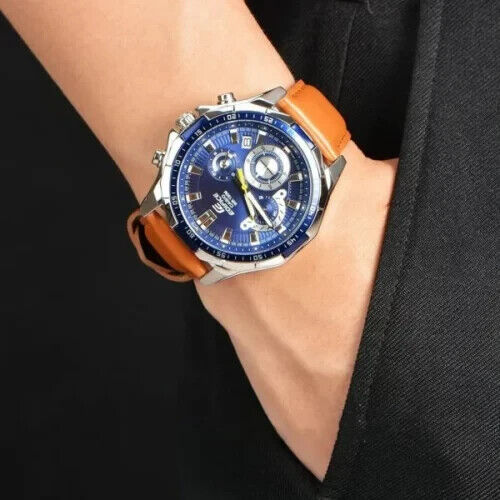 Casio Edifice Chronograph for Men Blue Dial with Brown Leather Strap EFR-554L-2A - Picture 2 of 6