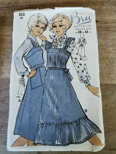 653 PATRON MULTITAILLES BRU VINTAGE FRENCH PATTERN ROBE BRETELLES 36 A ...