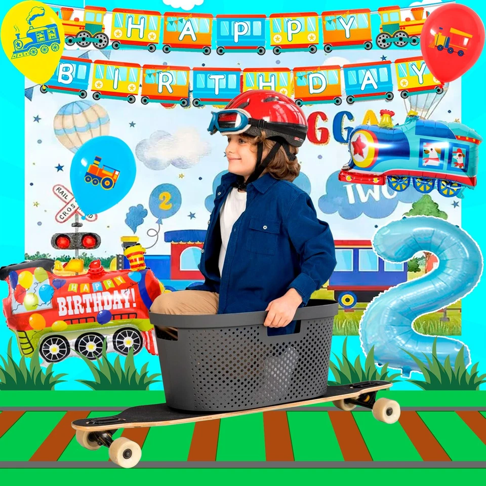 Chugga Chugga Dos Decoraciones de Fiesta, Tren Cumpleaños Vajilla Globos Platos Foto 4 de 4