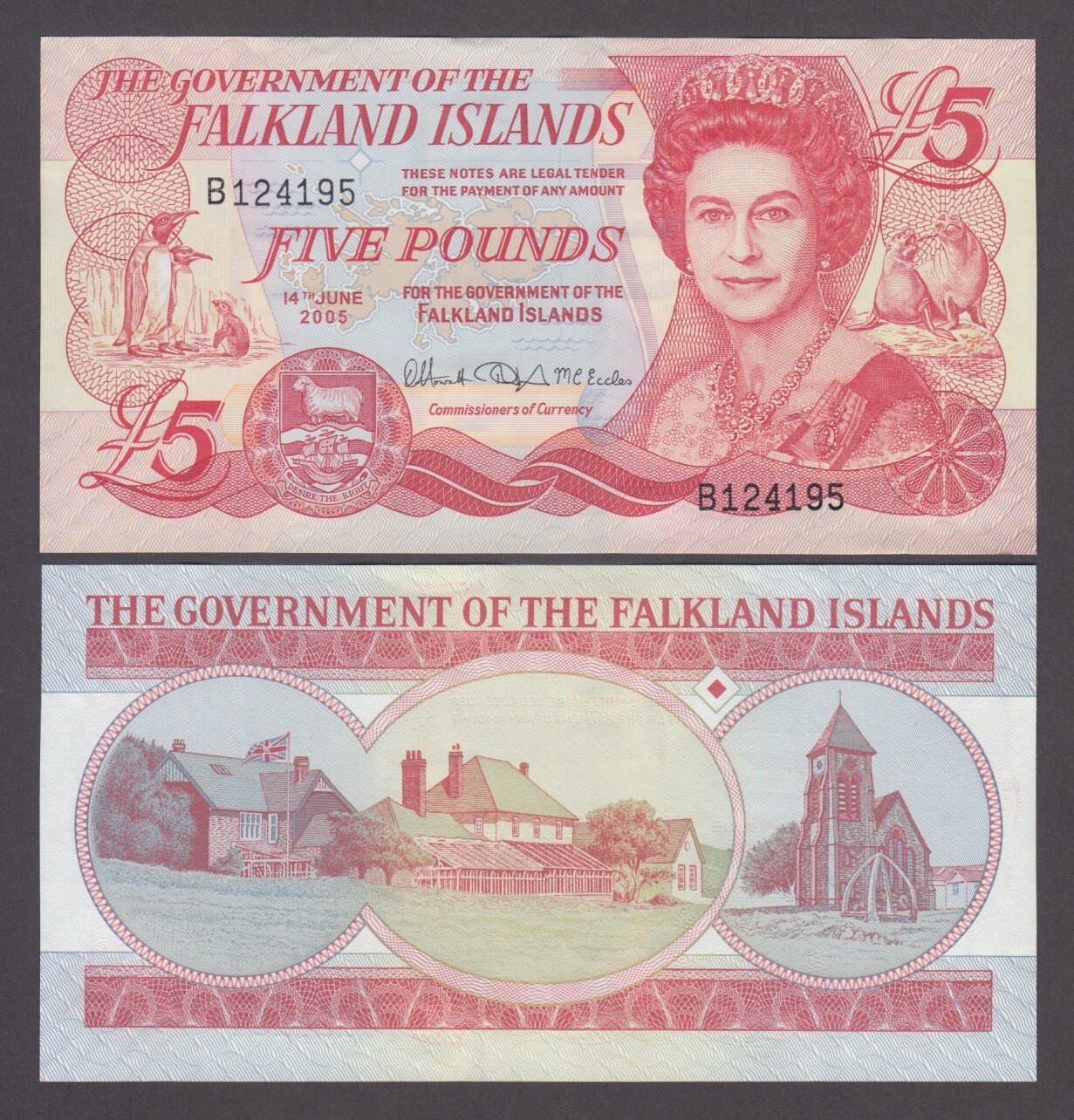 Falkland Islands P.17 5 POUNDS 2005 PENGUINS AND SEA LIONS QE II UNC 2404 - Picture 1 of 1