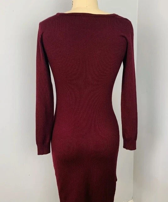 👗🔴🖤N.Y. Collection Burgundy Knit Asymmetrical Gold Grommets Long Sleeve Sz PM - Image 4 of 4