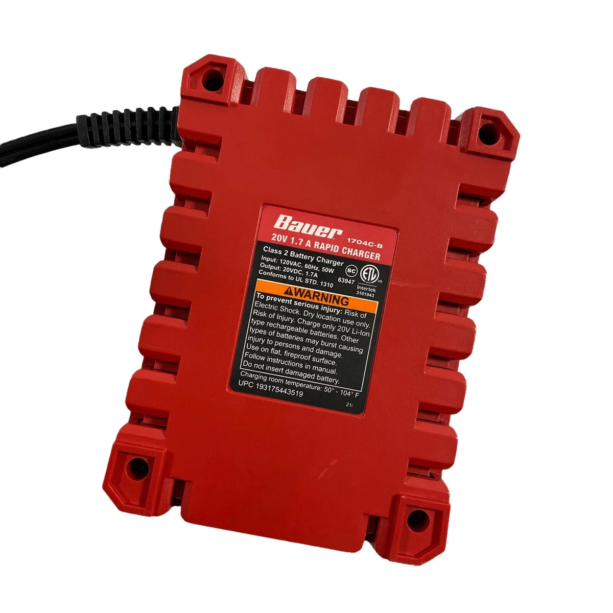 BAUER 20V LithiumIon Rapid Charger, 52 OFF
