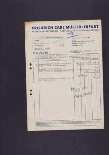 ERFURT, Rechnung 1953, Friedrich Carl Müller Werksvertretungen