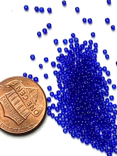 Rare Antique Micro Seed Beads- 16/0 Transparent Medium Bottle Blue- 10 gram bags