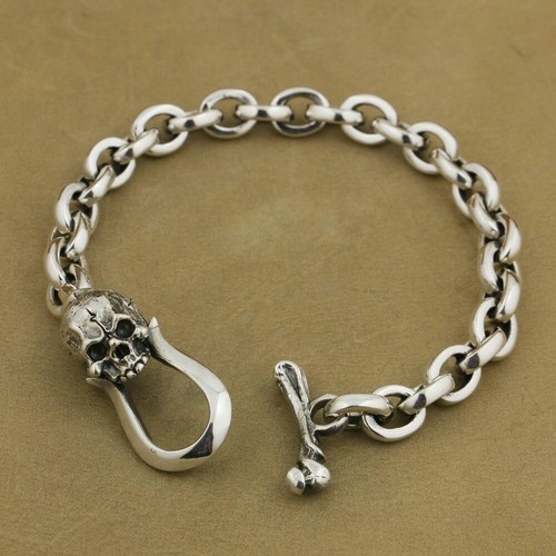 Skull Bracelets 925 Sterling Silver Chain Mens Punk Gothic Jewelry TA42D BZ - Picture 4 of 20