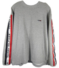 Vintage 90s Tommy Hilfiger USA Made Spell-out Sleeve Flag Stripe MED LRG