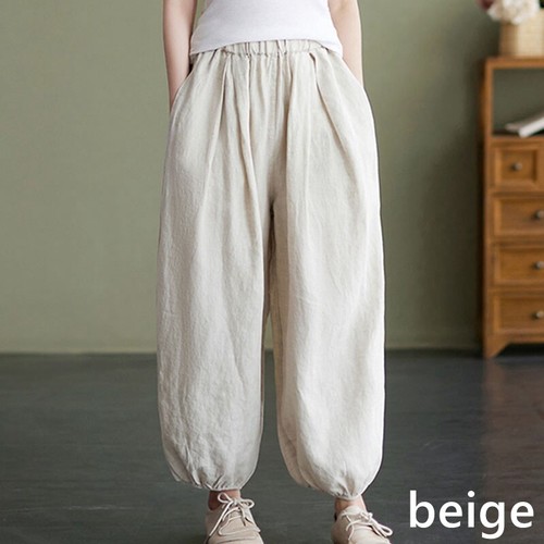Pantalones Bloomer Informales Mezcla de Lino Pantalones Bolsillo Cintura Elástica Pierna Recta - Imagen 1 de 17