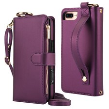 For iPhone 16 15 14 13 12 11 XR 8 SE PU Leather Crossbody Wallet Wristband Case