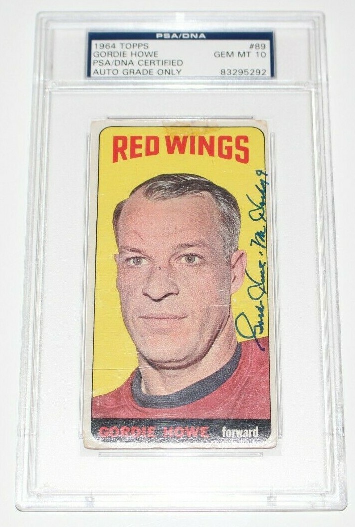 GORDIE HOWE SIGNED 1964 TOPPS HOCKEY CARD 7 PSA/DNA AUTH GEM MINT 10 AUTO GRADE