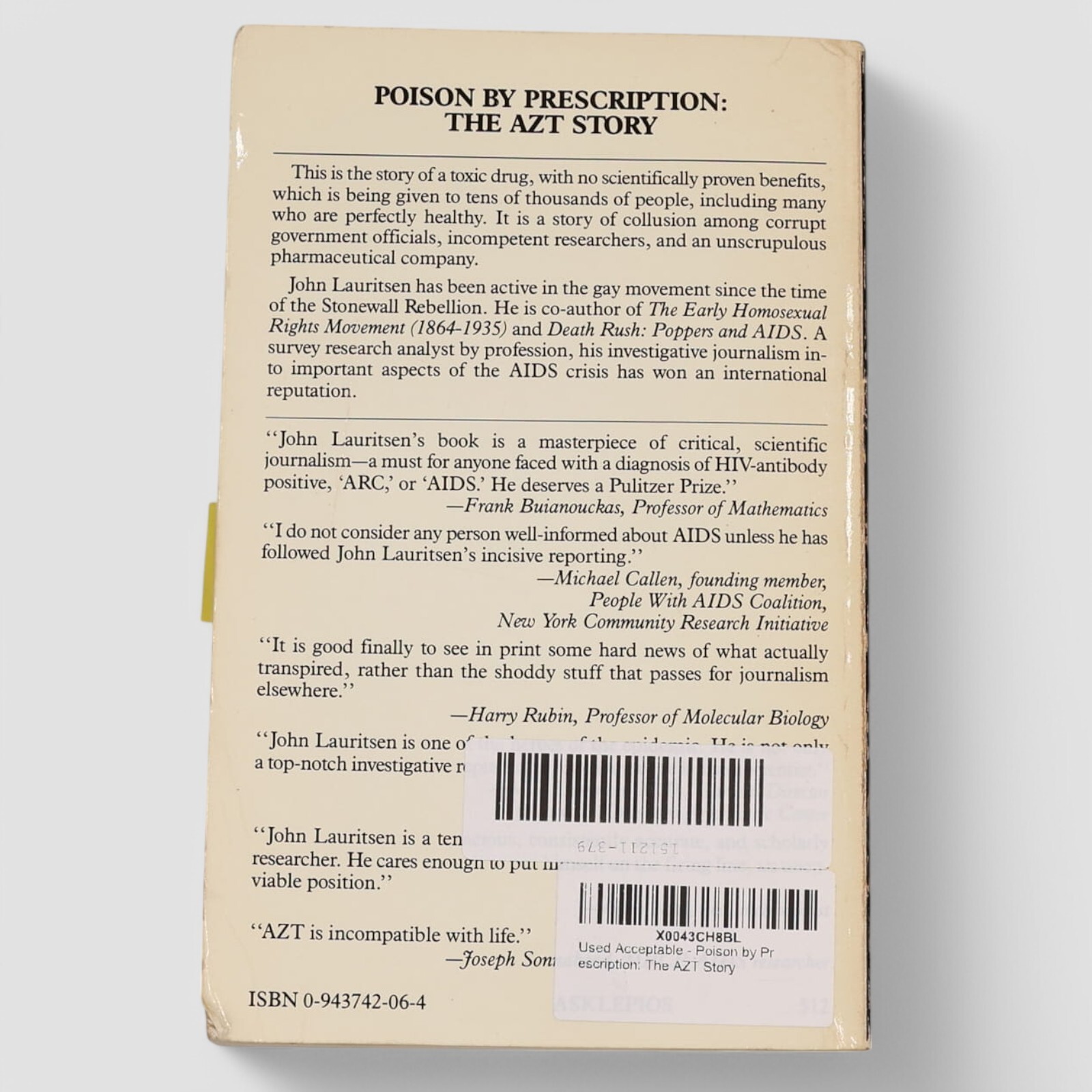Poison by Prescription : The AZT Story by John Lauritsen (1990, Trade ...