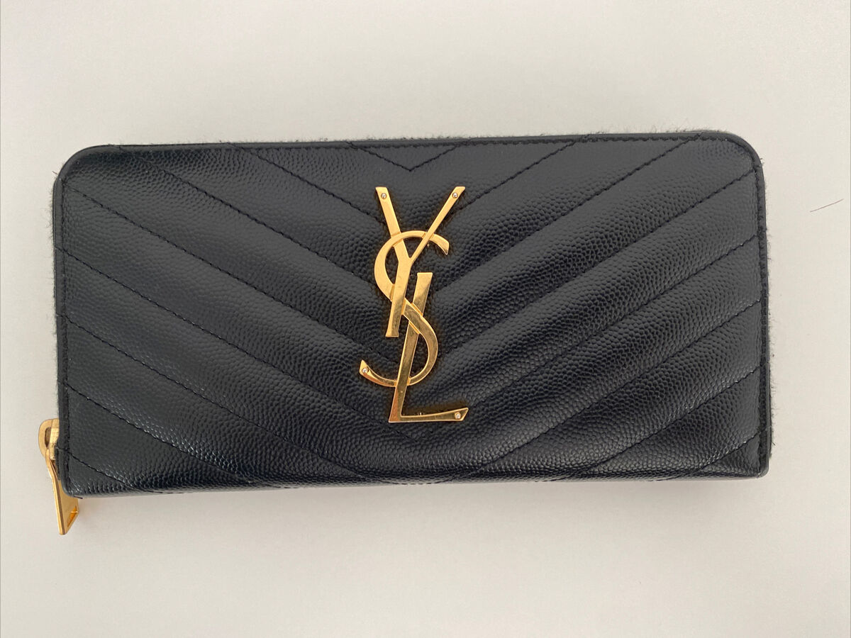 YSL Yves Saint Laurent Monogram Matelasse Leather Zip-Around