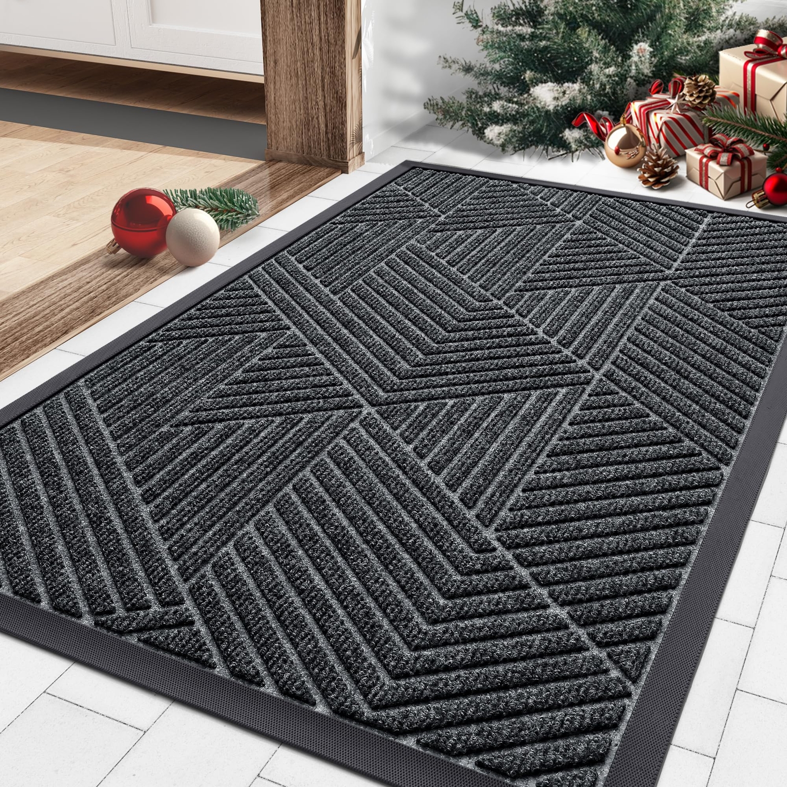 Front Door Mat Outside Entrance, Heavy Duty Natural Rubber Mat, Sturdy Trap D...