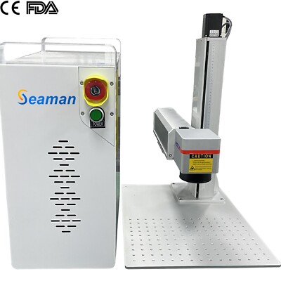 50W Raycus Fiber Laser Marking Machine 300*300mm & 80mm Rotary Axis & Lightburn