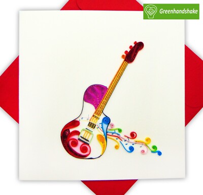 Artistic Guitar Quilling Greeting Card - Unique Dedicated Handmade Art