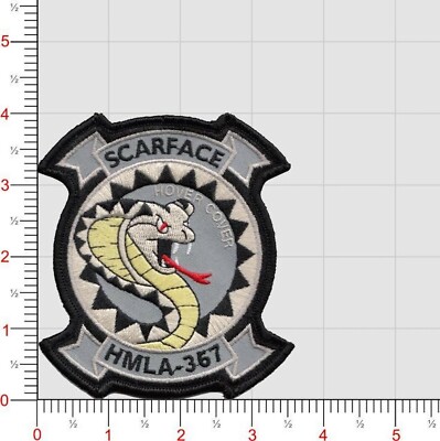 MARINE CORPS HMLA-367 SCARFACE HELI HOOK & LOOP GRAY EMBROIDERED JACKET PATCH