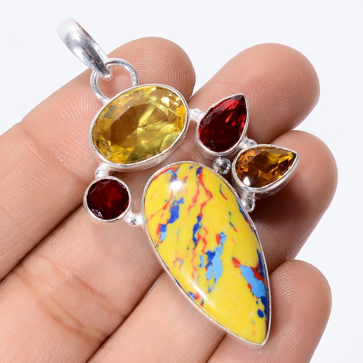 Rainbow Mosaic Jasper Citrine Fashion Jewelry 925 Silver Pendant