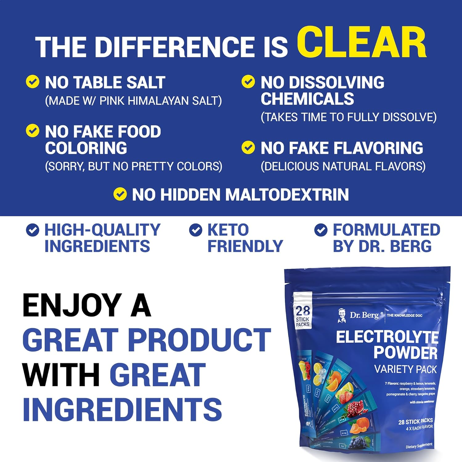 Dr. Berg Sugar Free Electrolyte Powder Packets (Variety Pack) Daily