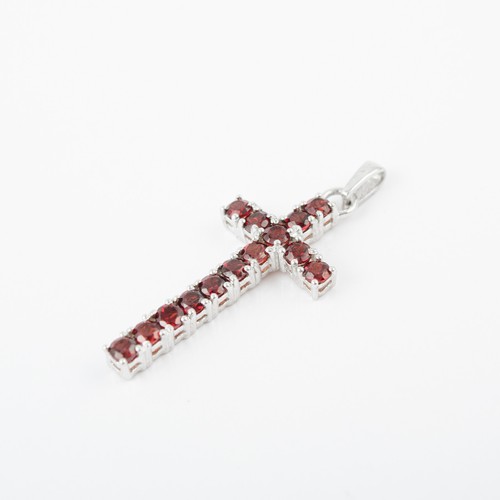 925 Sterling Silver Garnet Cross Pendant Necklace for Girl brings wisdom - 第 5/5 張圖片