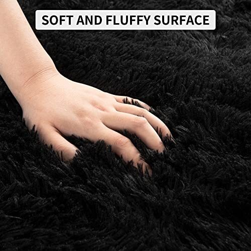 Super Soft Fluffy Rug for Bedroom, Modern Shaggy Rug Fuzzy 4 x 6 Feet Black - Picture 5 of 8