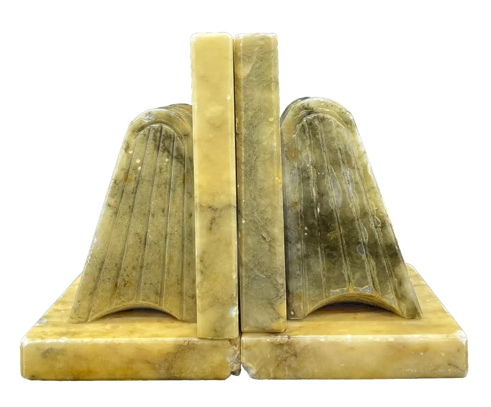 VINTAGE HAND MADE IN ITALY CARVED MARBLE BOOKENDS ~STAMPED 'NORLEANS' - Image 2 of 4