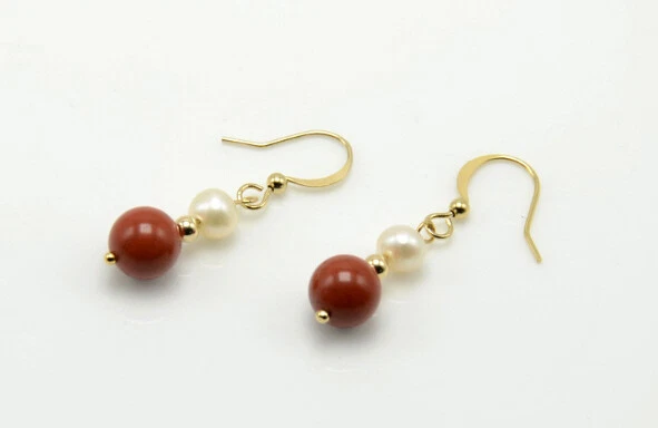 T03 Orecchini Bianchi Perla E Rotondi Agata Argento Sterling 925 Placcato Oro - Immagine 3 di 3