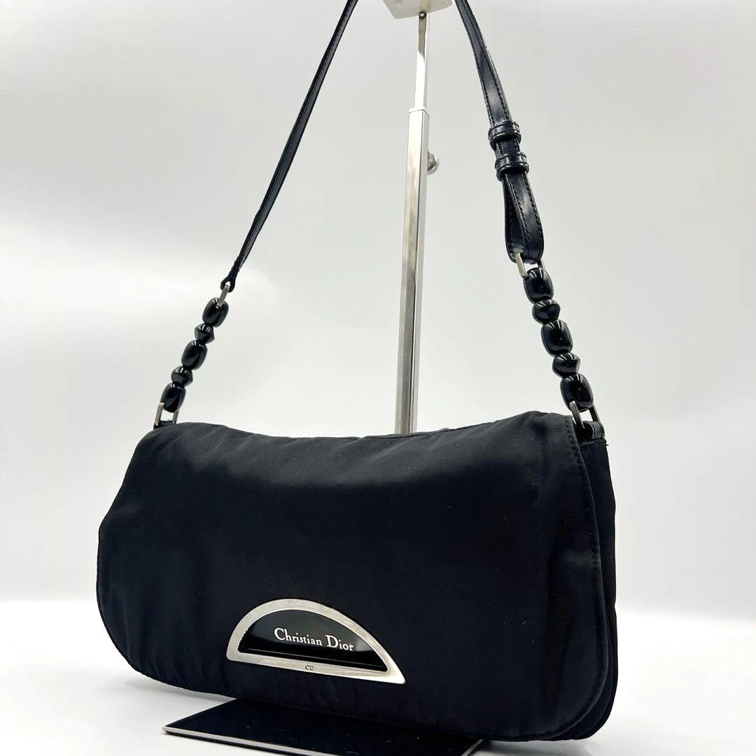 Sac bandoulière CHRISTIAN DIOR Malice Pearl nylon noir occasion authentique vintage JPN