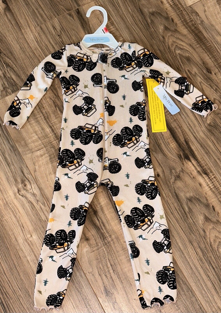 Mon Petit Monster Trucks One-piece Pajama Jumpsuit Baby