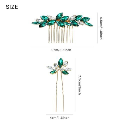 7 Pieces Decorative Party Prom Wedding Bridal Rhinestone Hair Emerald Green - Picture 2 of 7