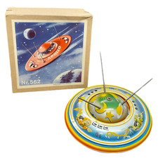 Vintage 1950s BLOMER SCHULER Apollo Flying Saucer Space Litho Tin Toy German
