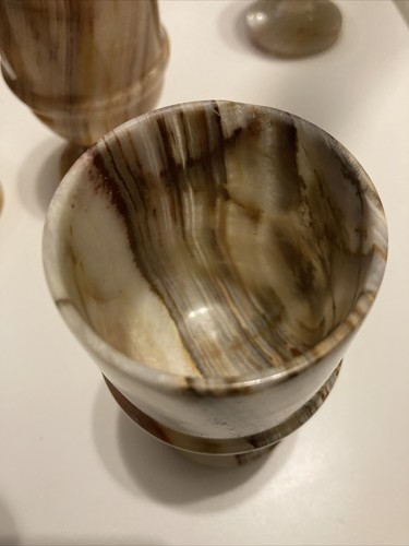 Vintage Marble Onyx Wine Glasses Stone Goblet Set of 6 Cups - Picture 4 of 4