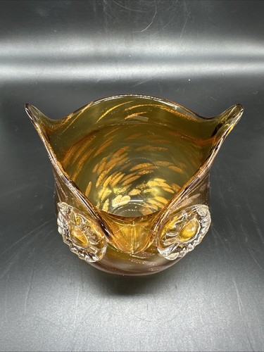 Vtg Art Glass Owl Vase Amber Adventurine Gold Swirl Verre Artisanal 6.25" EUC - Picture 8 of 15