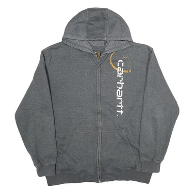 CARHARTT Hoodie Zip Intégral Gris Logo Vertical Coton Mélangé Homme L - Photo 1/4