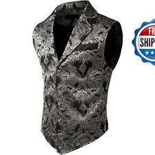 VATPAVE Mens Victorian Suit Vest Steampunk Gothic Waistcoat Small SU14 Silver
