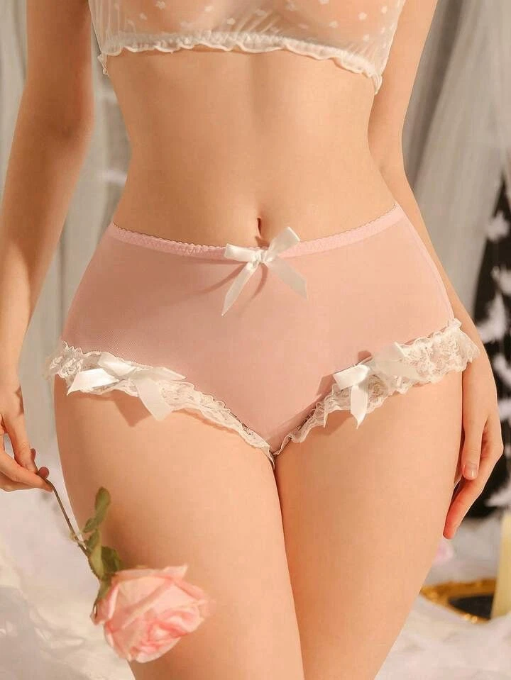 Vtg Styl Pink Glossy Twirly Chiffon Open Bum Crotchless Bikini Panties XL New - image 4 of 4