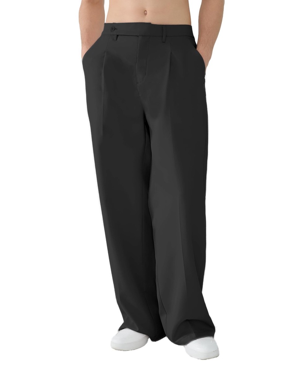 Susclude Wide Leg Dress Pants Men Pleated Old Money Baggy Casual Pants for  Men | eBay