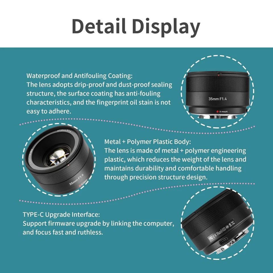 35mm F1.4 Auto Focus APS-C X Mount Camera Lens for Fuji X-Mount Cameras X-T10... - Image 4 of 4