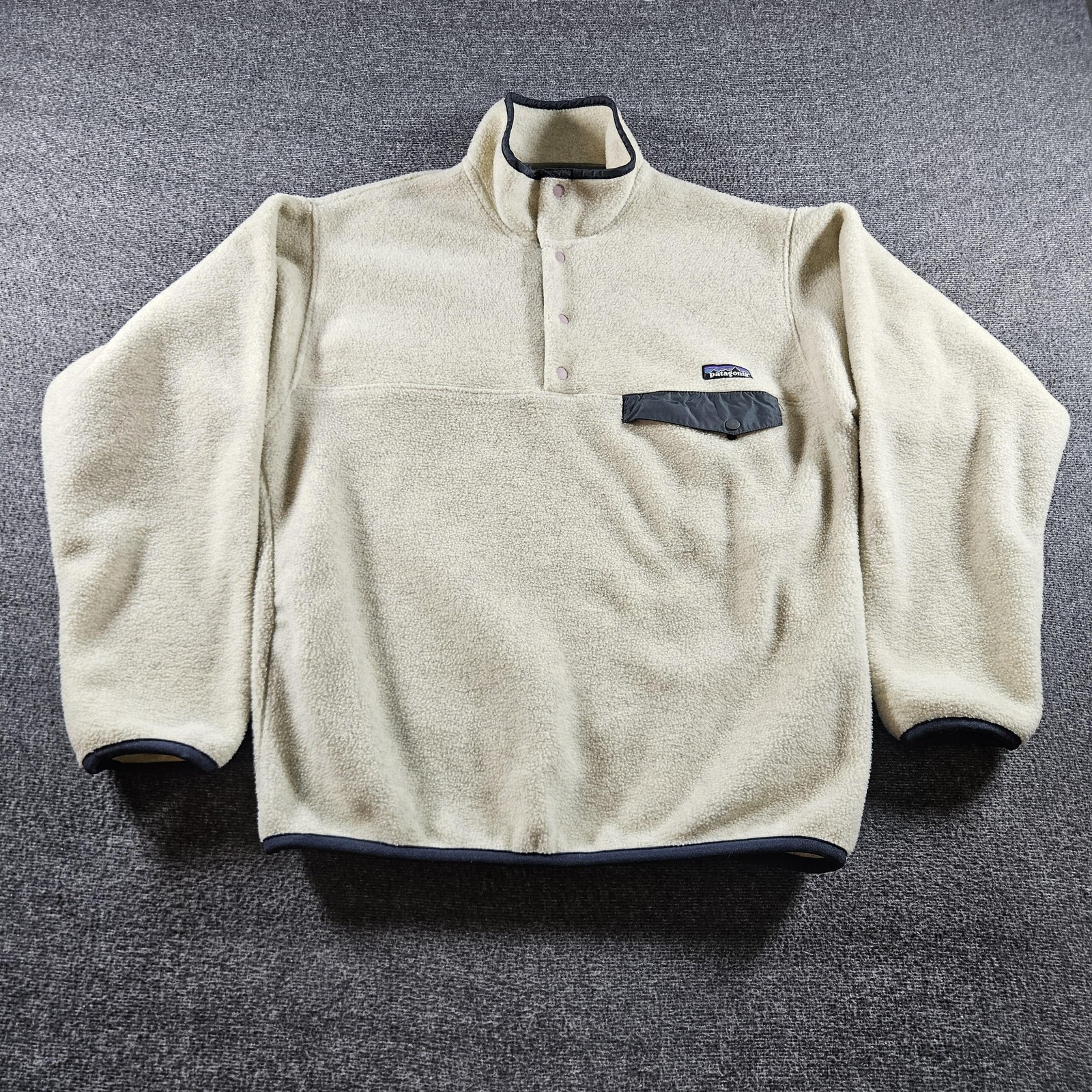 Vintage Patagonia Jacket Mens Medium Beige Synchilla Snap-T Fleece Pullover 90s