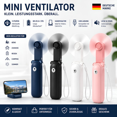 3 IN 1 USB Handventilator Mini Ventilatoren mit Powerbank Taschenlampe 2000mAh