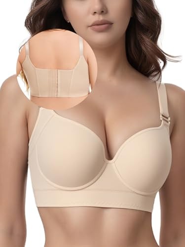 Damen Push Up BH Vollflächig Nahtlos Bügel Verstecken Rücken Fett, 38C Nude - Bild 2 von 7