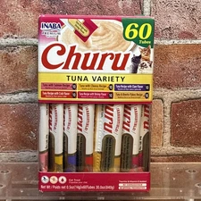 60 Tubes Churu Cat Treats, Grain-Free, 0.5 Ounces Each Tube, Tuna Variety Box
