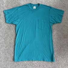 Vintage 90s Made In USA Pocket Shirt Mens Large Green Solid Basic Tee T-Shirt
