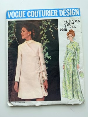 Vintage 1970 Vogue Couturier 2265 Fabiani Italy Dress Gown Pattern, Sz 12, Uncut
