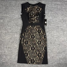 Adrianna Papell Sheath Dress Womens 2 Lace Panel Sleeveless Knee Length Cocktail