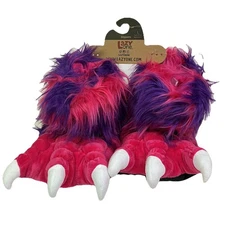 Lazy One Women’s Slippers Plush Pink Monster Paw Shoes Size L (5-7)