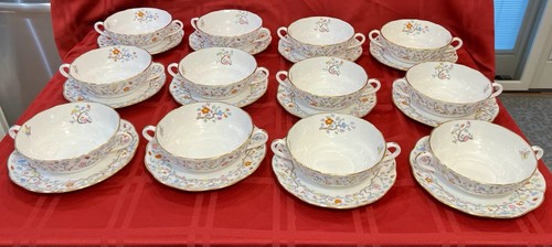 VINTAGE SPODE SHANGHAI R5321 HANDLED FOOTED CREAM SOUP BOWL & SAUCER - Picture 3 of 24